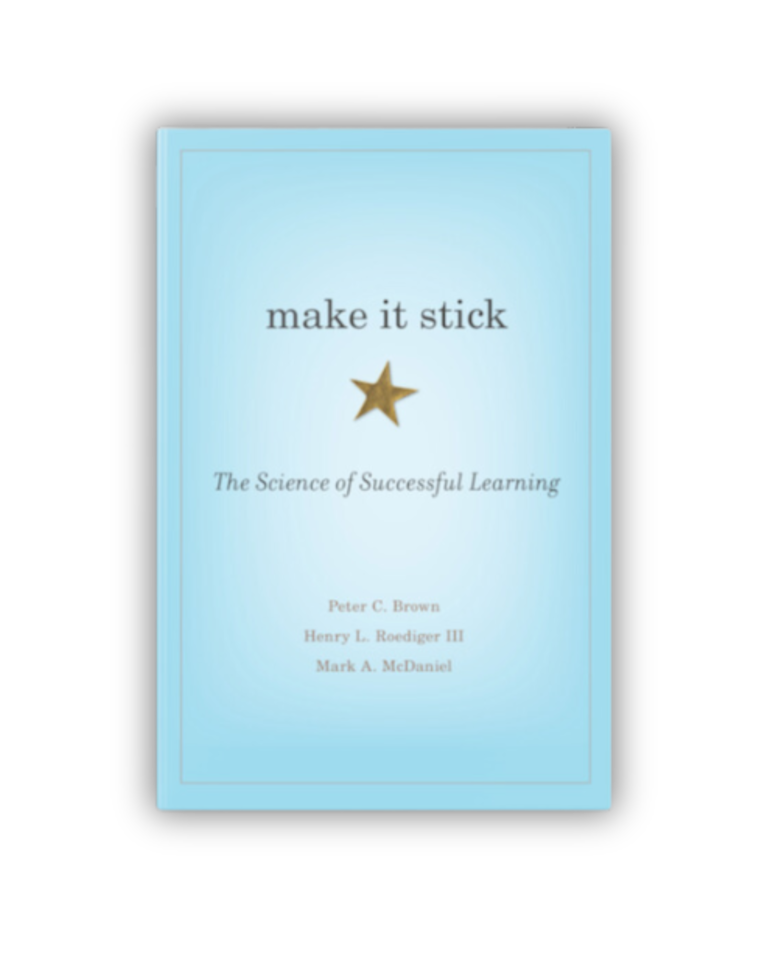 Image of book titled, "Make it Stick," a plain blue background with a gold star sticker.